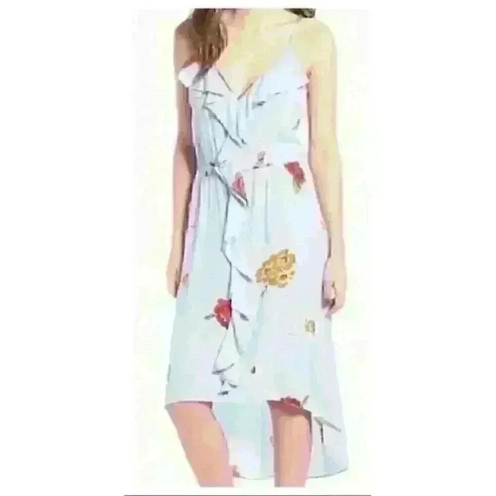 Leith‎ sky blue floral high low ruffle front dress Sz S